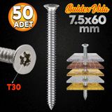 Buldex Vida 7.5X60 Mm 50 Adet Sivri Uclu Dubelsiz Beton Vidasi Tork Duvar Vidasi Buldeks