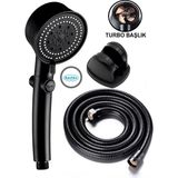 Bulitra Turbo Pervaneli 5 Fonksiyonlu Duş Başlığı Duş Hortumu 150 cm ve Mafsal Set (Siyah)