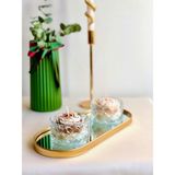 Bulud Design Lüks Dekoratif Kokulu Şakayık Çiçek Mum - Kristal Cam Kasede Özel Tasarım 2'li Set - Gold Aynalı Tepsi Hediyelik Estetik & Ev Aksesuarı - Sütlü Kahverengi - Altın