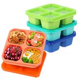 buluker 4'lü Paket Bento Atıştırmalık Kabı Seti, 4 Bölmeli Gıda Saklama Kapları, Buğday Samanı Yemek Hazırlama Öğle Yemeği Kutusu, Plastik Gıda Saklama kabı, Mikrodalga ve Bulaşık Makinesinde