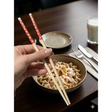 Bulut 5 Çift Desenli Yıkanabilir Doğal Bambu Yemek Çubuğu Chopstick - Turuncu