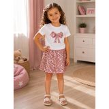 Bulut Anne ve Çocuk Kız Çocuk Penye Şort Etekli T-Shirt Takım Önü Kurdele Payetli ve Eteği Ful Payetli Cepsiz Şort Etek Şık - 9 - 10 Yaş - Pembe