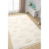 Bulut Desenli Krem Renk Dokuma Halı Bebek Odası Çocuk Odası Halısı 1 - Açık Krem - 160 x 230 cm