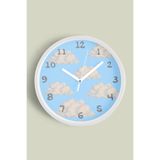 Bulut Tasarımı Çocuk Odası Duvar Saati - 25cm - Önü Camlı Beyaz Kasa - Sessiz Mekanizma, JH0972S25BKP