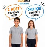 Bulut Teks Okullu (2ADET) Polo Yaka Gri Kısa Kol Okul Tişörtleri Kıyafetleri Üniforması Çocuk Genç - 8 - 9 Yaş
