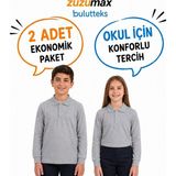 Bulut Teks Okullu (2ADET) Polo Yaka Gri Uzunkol Okul Tişört Kıyafetleri Üniforması Çocuk Genç - 13 - 14 Yaş