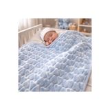 bulutbebek Kabartmalı Kalp Desenli Premium Peluş Bebek Battaniyesi – Mavi (120x100)
