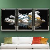 Bulutlar arasında Renkli Dağlar Temalı Aynalı Çerçeveli 3 lü Kanvas Tablo Seti 150x70 cm SETS0268