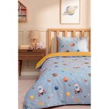 Bulutlar & Uzay Mekiği Tek Kişilik Pamuklu Çocuk Nevresim Takımı - 001-Renkli - 160 x 215 cm