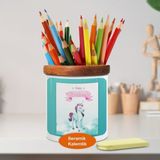 Bulutların Üstünde Sevimli Unicorn Atı Ahşap Seramik Kalemlik-49 - Renkli