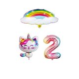 Bulutlu Gökkuşağı Unicorn Kedi Folyo ve Rakam Balon Seti Yaş 2