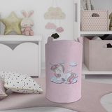 Bulutlu Unicorn Desenli Bebek ve Çocuk Odası Oyuncak Sepeti - Açık Beyaz - Gri