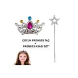 BulutRetail Çocuklar İçin Taraklı Prenses Tacı ve Prenses Yıldız Asa Seti Gümüş