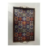 BulutRetail El Yapımı Kütahya Çini Desenli Ahşap Tepsi 42X27 cm | Yerli Üretim Dekoratif & Servis Tepsisi
