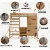 Buluttoys Montessori 3'lü Oyun Parkuru | Salıncak | Kaydırak | Monkeys Bar | Halat Merdiven | Ip Tırmanma