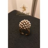 BULU'US ACCESSORIES Bronz İnci İşlemeli Ayarlanabilir Tasarım Yüzük Sevgiliye Hediye