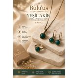 BULU'US ACCESSORIES Bulu'us Yeşil Akik Doğal Taş Bronz Takı Seti – El Yapımı Kolye Küpe Yüzük Seti Sevgiliye Anneye Hediye