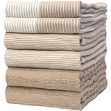 Bumble Towels Mutfak Havlusu - Bulaşık Havlusu El Havlusu Pamuk - 6'lı Paket - XL Boyut 50 x 70 cm – Şık, Yumuşak ve Sağlam Yüzük Örümcek Pamuk 3 Farklı Doku (Kahverengi)