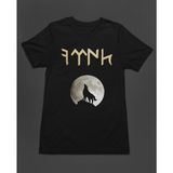 Bumeta Bozkurt Kurt Türk Dolunay Göktürkçe Ay Baskılı Unisex Tişört T-Shirt - Siyah