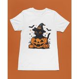 Bumeta Halloween Kedi Bal Kabağı Pumpkin Unisex Tişört T-Shirt - Siyah - 2XL