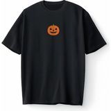 Bumeta Halloween Pumpkin Face Bal Kabağı Oversize Unisex Tişört T-Shirt - Siyah