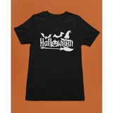 Bumeta Halloween Yarasa Balkabağı Cadı Şapkası ve Süpürge Unisex Tişört T-Shirt - Siyah