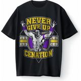 Bumeta John Cena Never Give Up Motivasyon Oversize Unisex Tişört T-Shirt - Siyah - L