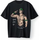 Bumeta John Cena Never Give Up Selam Amerikan Güreşi Oversize Unisex Tişört T-Shirt - Siyah - 2XL