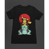Bumeta Naruto Pikachu Balbazar Bulbasaur Anime Kızgın Ninja Japanese Unisex Tişört T-Shirt - Siyah - 2XL