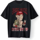 Bumeta Never Give Up John Cena Baskılı Oversize Unisex Tişört T-Shirt - Siyah