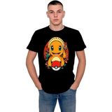 BUMETA Pokemon Charmander Alev Topu Tişört T-Shirt - Siyah