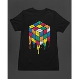 Bumeta Rubik Zeka Küpü Renkli Kombinasyon Akışkan Baskılı Unisex Tişört T-Shirt - Siyah - XL