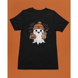 Bumeta Sevimli Hayalet Baskılı Cadılar Bayramı Halloween Unisex Tişört T-Shirt - Beyaz