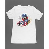 Bumeta Super Mario Captain America Unisex Tişört T-Shirt - Beyaz - XS