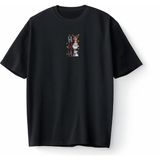 Bumeta Yılbaşı Hoodie Ho Ho Ho Noel Geyik Santa Kardan Adam Baskılı Oversize Unisex Tişört T-Shirt - Siyah