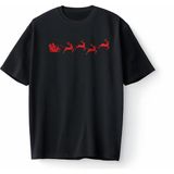 Bumeta Yılbaşı Santa Claus Geyik Silüet Noel Baba Baskılı Oversize Unisex Tişört T-Shirt - Siyah