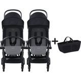 Bumprider Connect³ İkiz Bebek Arabası Black - Grey Melange & Yan Düzenleyici Çanta - Siyah - Gri