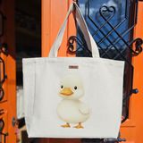 Bumudur Aksesuar Sevimli Beyaz Ördek Karakteri Cute White Duck Character Baskılıı Naturel Kanvas Bez Çanta Sap Cırt Cırtlı Suluk Tutuculu - Büyük - Büyük Baskı - 130-Krem Rengi