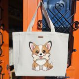 Bumudur Aksesuar Sevimli Corgi ile Kemik Cute With A Bone Baskılıı Naturel Kanvas Bez Çanta Sap Beyaz Cırt Cırtlı Suluk Tutuculu - Büyük - Büyük Baskı - 130-Krem Rengi