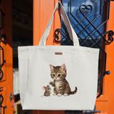 Bumudur Aksesuar Sevimli Kedi ve Fare Dostluğu Cute Cat And Mouse Friendship Baskılıı Naturel Kanvas Bez Çanta Sap Beyaz Cırt Cırtlı Suluk Tutuculu - Büyük - Büyük Baskı - 130-Krem Rengi