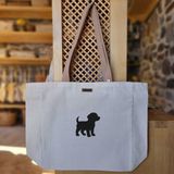Bumudur Aksesuar Sevimli Köpek Silueti Cute Dog Silhouette Baskılı Naturel Kanvas Bez Çanta Açık Kahve Sap Beyaz Cırt Cırtlı Suluk Tutuculu - Küçük - Küçük Baskı - 130-Krem Rengi