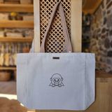 Bumudur Aksesuar Sevimli Maymun Tasarımı Cute Monkey Design Baskılı Naturel Kanvas Bez Çanta Açık Kahve Sap Beyaz Cırt Cırtlı Suluk Tutuculu - Küçük - Küçük Baskı - 130-Krem Rengi