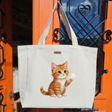 Bumudur Aksesuar Sevimli Turuncu Kedi Oyun Zamanı Cute Orange Cat Baskılıı Naturel Kanvas Bez Çanta Sap Beyaz Cırt Cırtlı Suluk Tutuculu - Büyük - Büyük Baskı - 130-Krem Rengi
