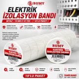 Bumy 10 Adet Elektrik Izolasyon Bandı Beyaz 0.13 mm x 19 Mm x 10 Yds Bant