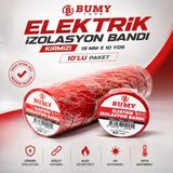 Bumy 10 Adet Elektrik İzolasyon Bandı Kırmızı 0.13 mm x 19 mm x 10 Yds Bant