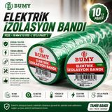 Bumy 10 Adet Tape Elektrik Izolasyon Bandı Yeşil 0.13 mm x 19 MMX10 Yds