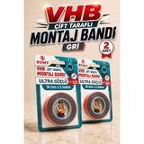 Bumy (2 Adet) Vhb Ultra Güçlü 18 mm x 2 Metre Çift Taraflı Montaj Bandı Gri Araç Ayna Plastik Metal Bantı
