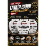 BUMY 3 ADET BEYAZ Tamir İzolasyon Bandı 48 Mm X 10 METRE Duct Tape Su Geçirmez Sızdırmazlık Takviye Bantı