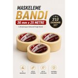 Bumy 3 Adet Maskeleme Bandı 36 mm x 25 Metre Iz Bırakmayan Dekoratif Kağıt Boya Bant Güçlü Yapışkanlı