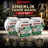 Bumy 3 Adet Sineklik Tamir Bandı Gri 48 mm x 2 Metre Güçlü Yapışkanlı Sineklik Onarım Bandı, Yırtık ve Delik Tamiri